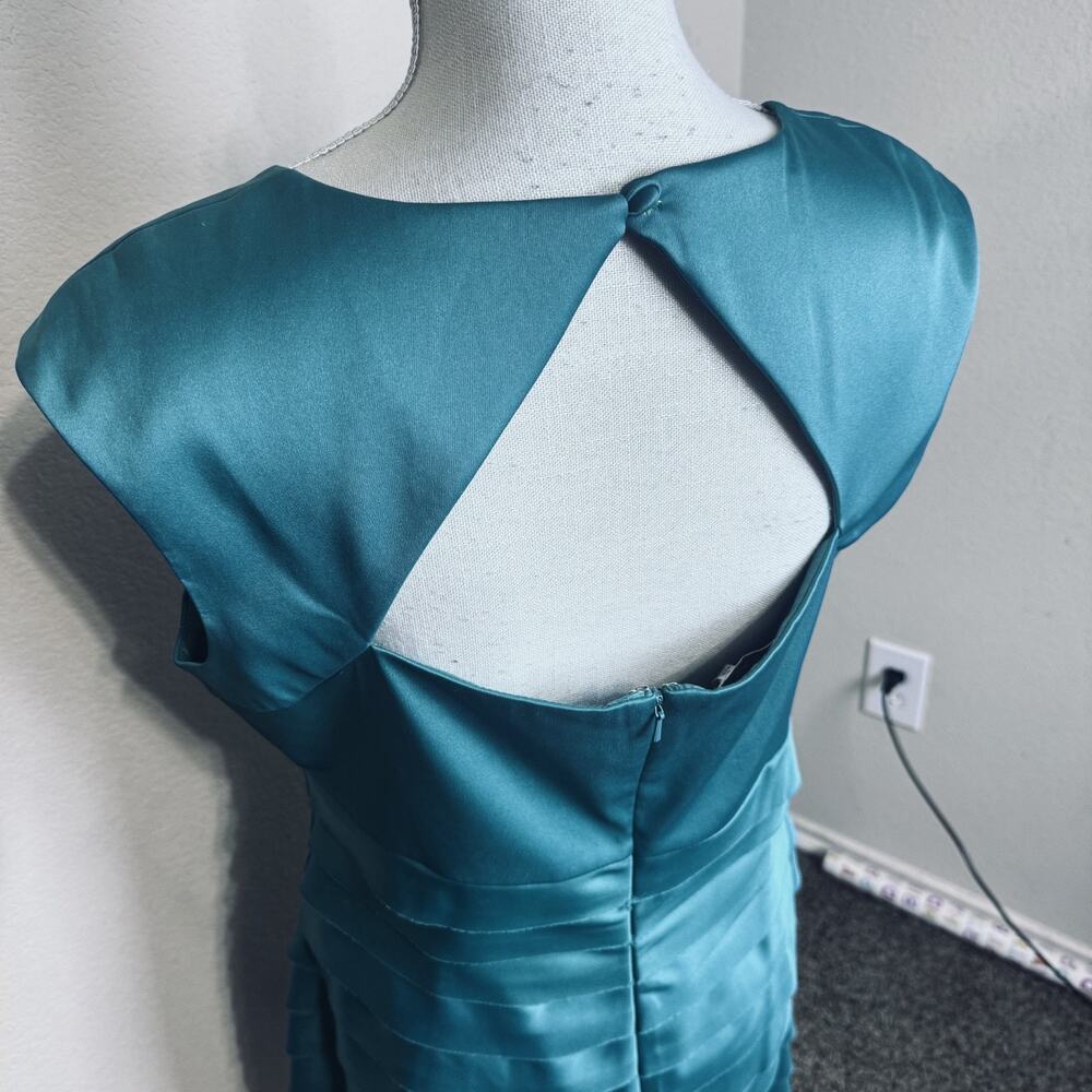 Rena Rowan Teal Green Satin Cocktail Dress 12 wedding knee length cut out back - Picture 6 of 8